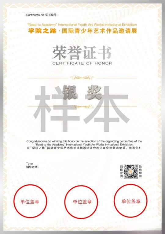 学院之路银奖荣誉证书样式